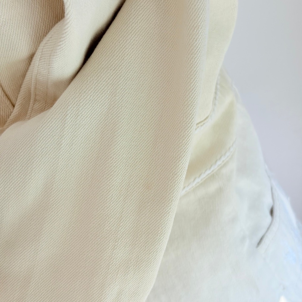White House Black Market Denim Jacket 4 Boho Cream Embroidered Floral Raw Fringe - Picture 6 of 8